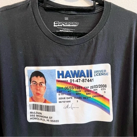Superbad McLovin Hawaii License Plate T Shirt Mens 2XL Black Movie Promo Tee - Picture 2 of 7